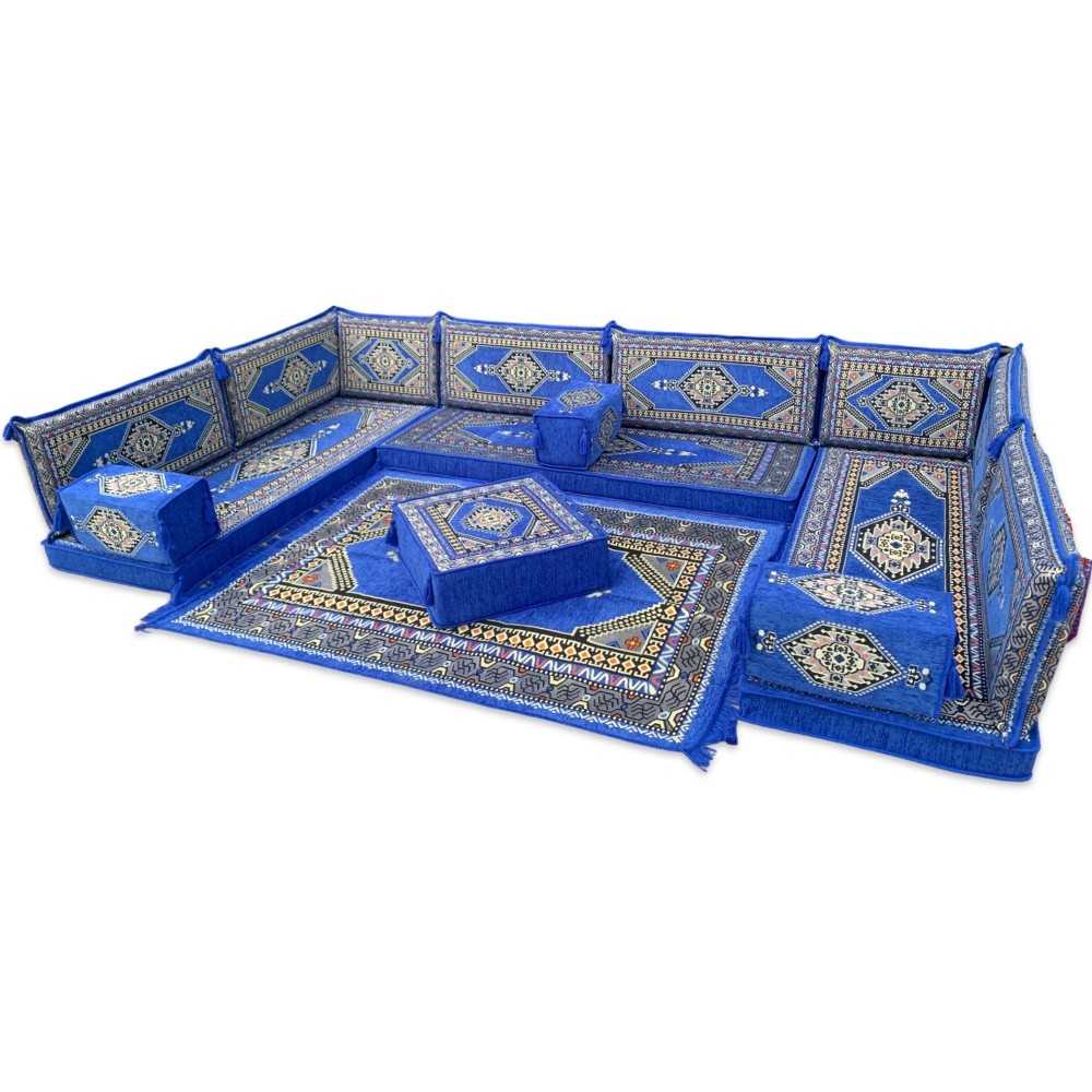 PALACE Royal Blue 16-Piece Modular U-Shaped Floor Sofa Set