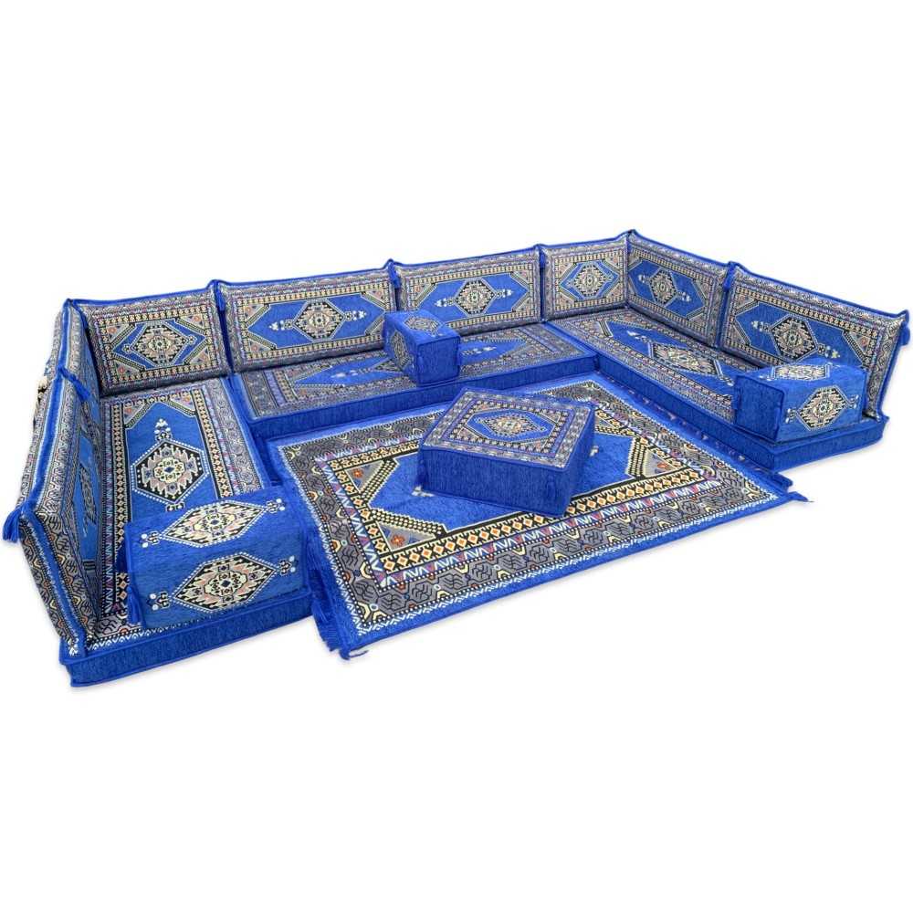PALACE Royal Blue 16-Piece Modular U-Shaped Floor Sofa Set