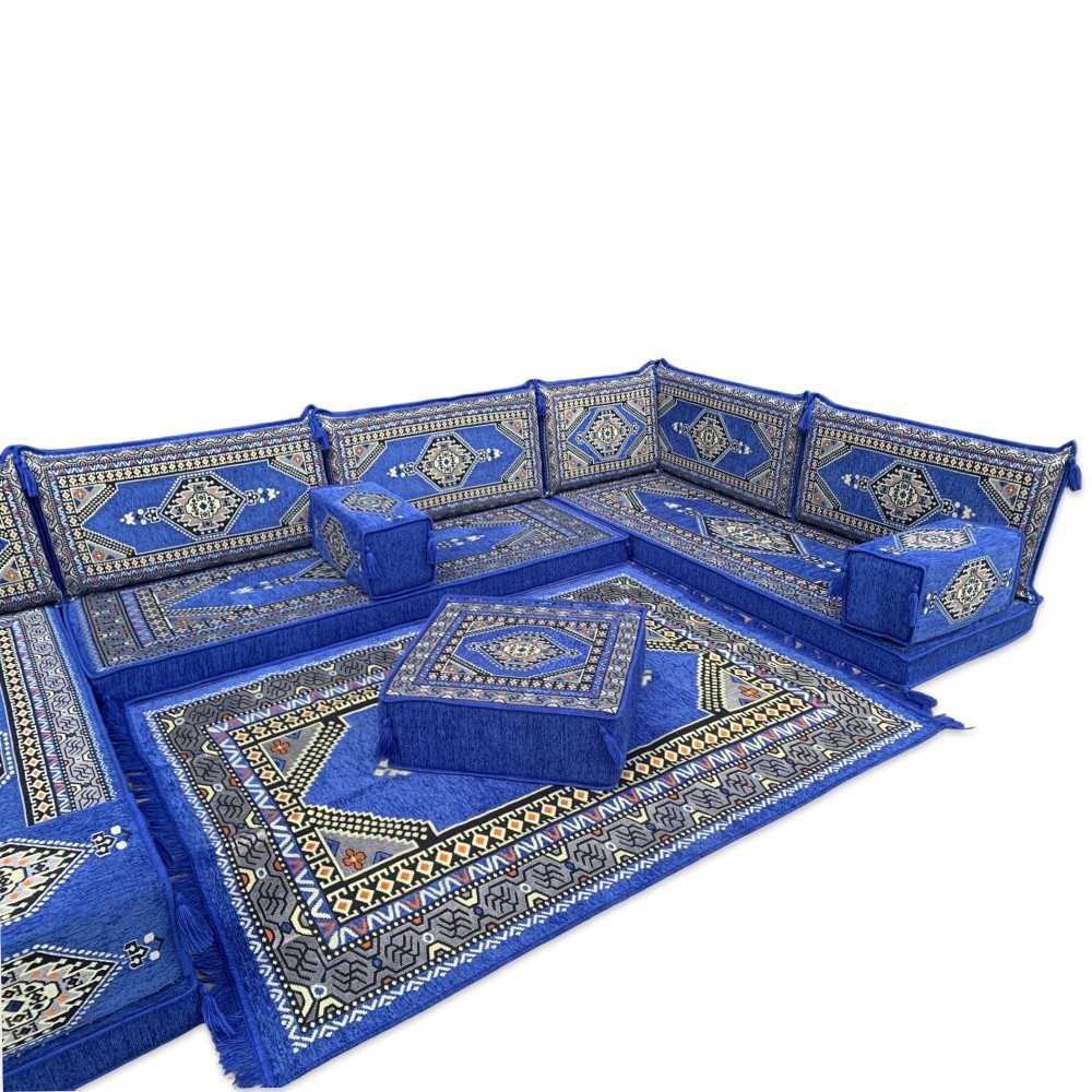 PALACE Royal Blue 16-Piece Modular U-Shaped Floor Sofa Set