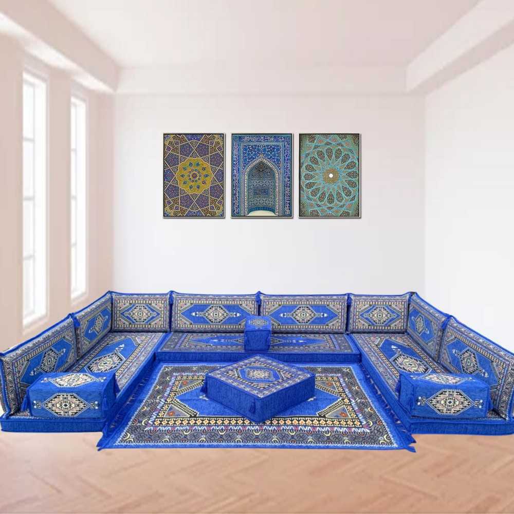 PALACE Royal Blue 16-Piece Modular U-Shaped Floor Sofa Set