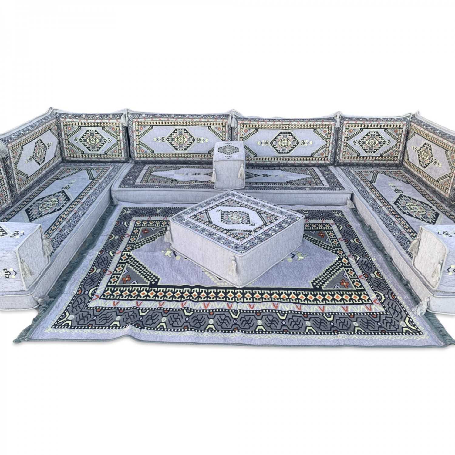 PALACE Grey 16-Piece Modular U-Shaped Floor Sofa Set