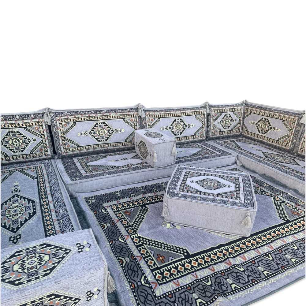 PALACE Grey 16-Piece Modular U-Shaped Floor Sofa Set