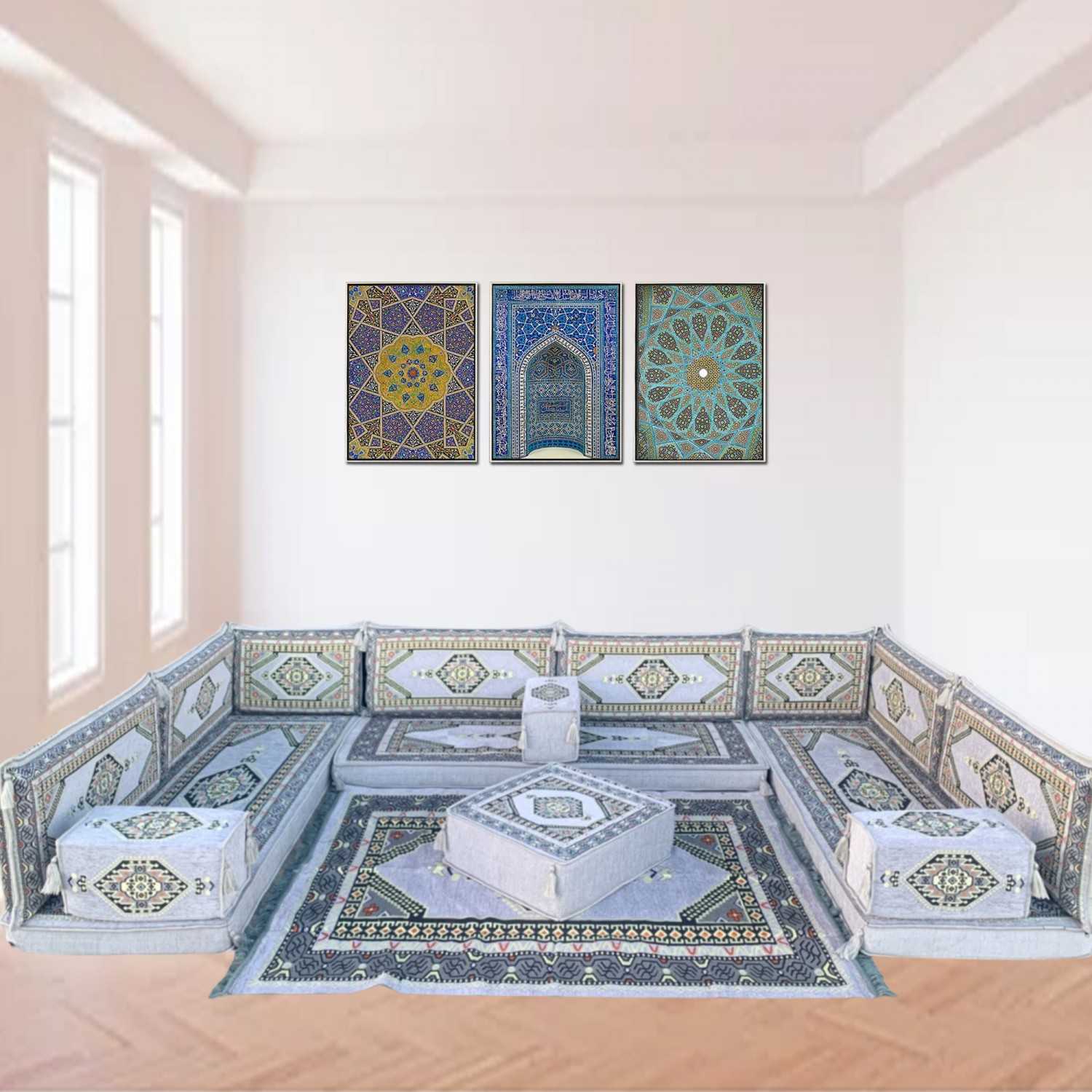 PALACE Grey 16-Piece Modular U-Shaped Floor Sofa Set