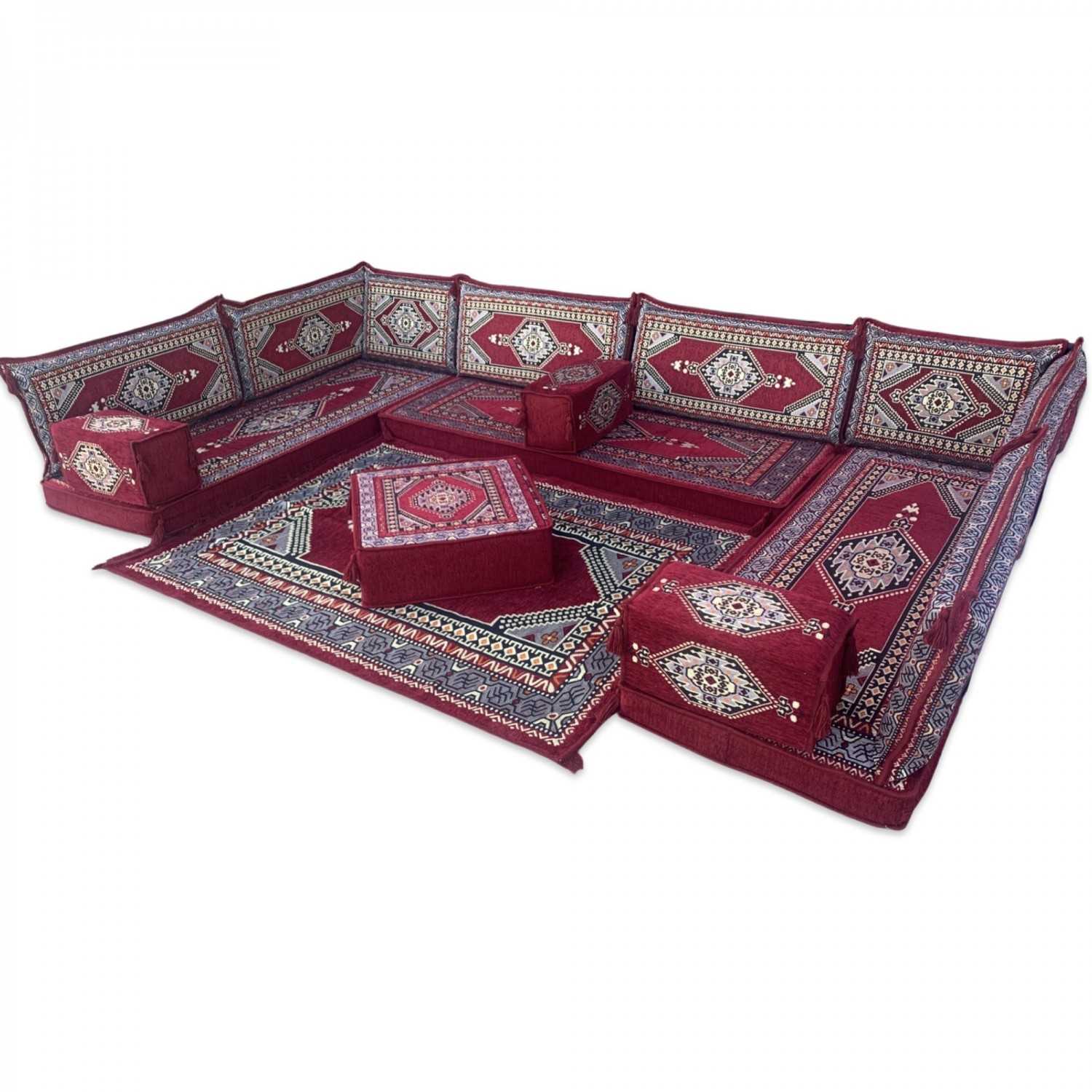 PALACE Burgundy 16-Piece Modular U-Shaped Floor Sofa Set