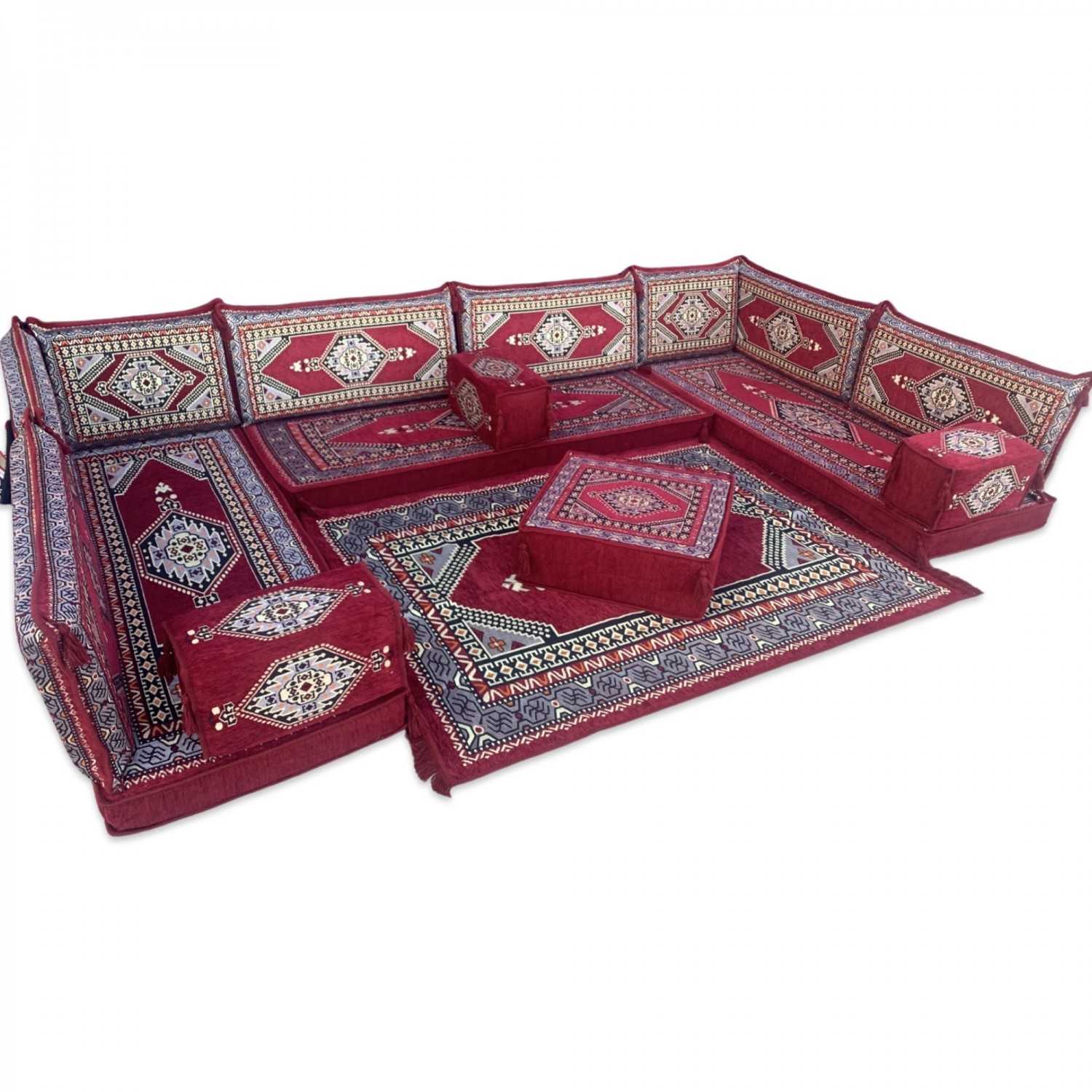 PALACE Burgundy 16-Piece Modular U-Shaped Floor Sofa Set