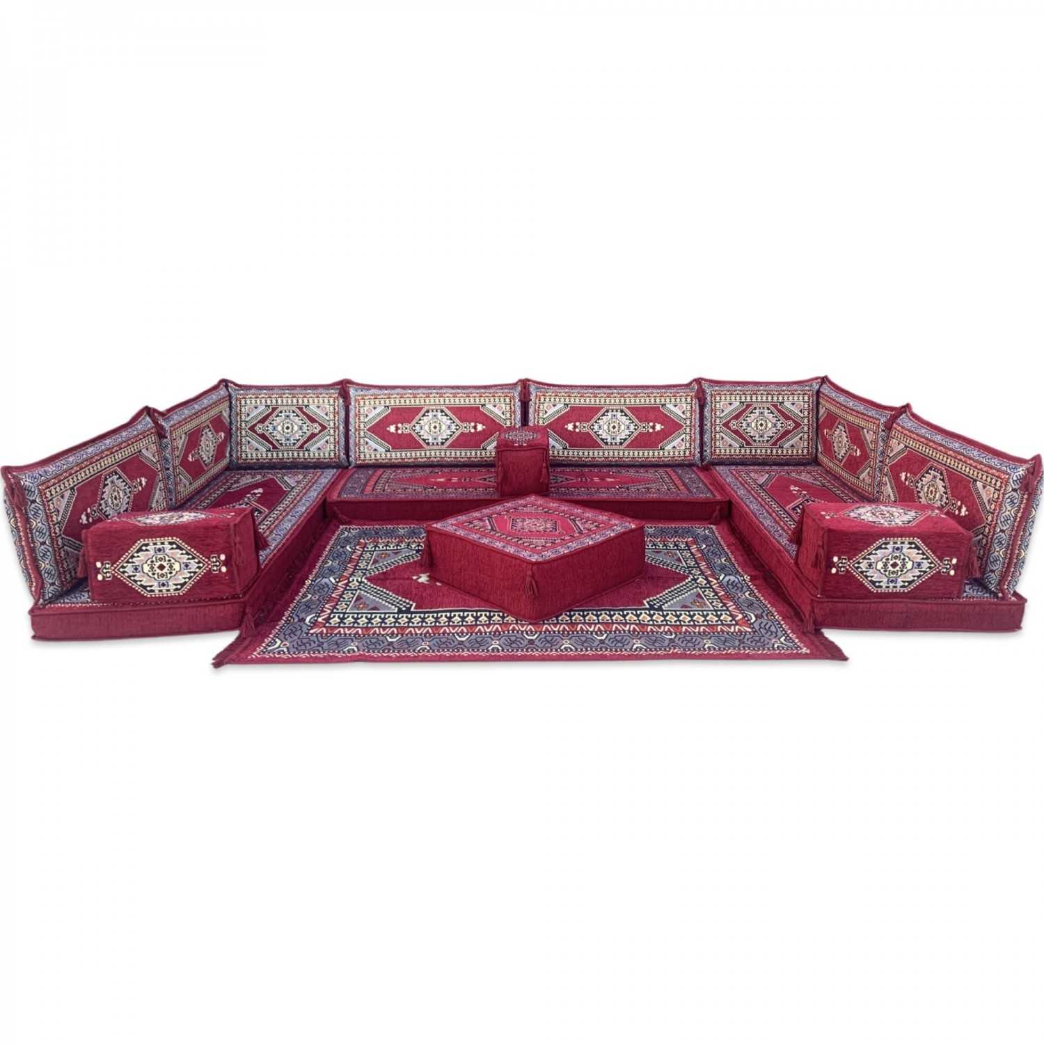 PALACE Burgundy 16-Piece Modular U-Shaped Floor Sofa Set