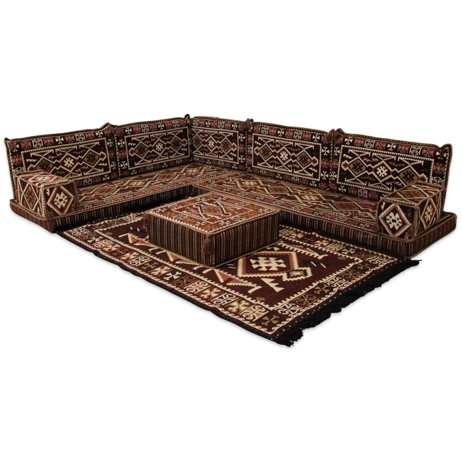 ANATOLIA Brown 11-Piece Majlis Corner Floor Sofa Set ANATOLIA Brown 11-Piece Majlis Corner Floor Sofa Set