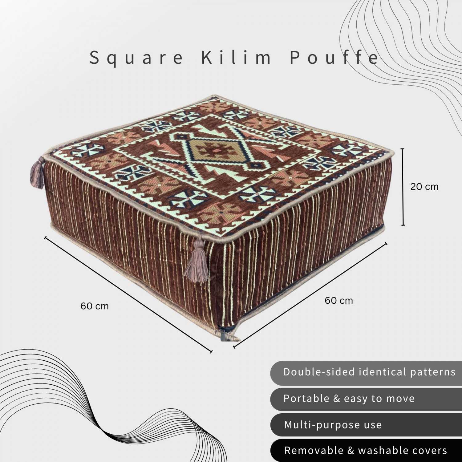 ANATOLIA 60 x 60 cm Square Pouffe