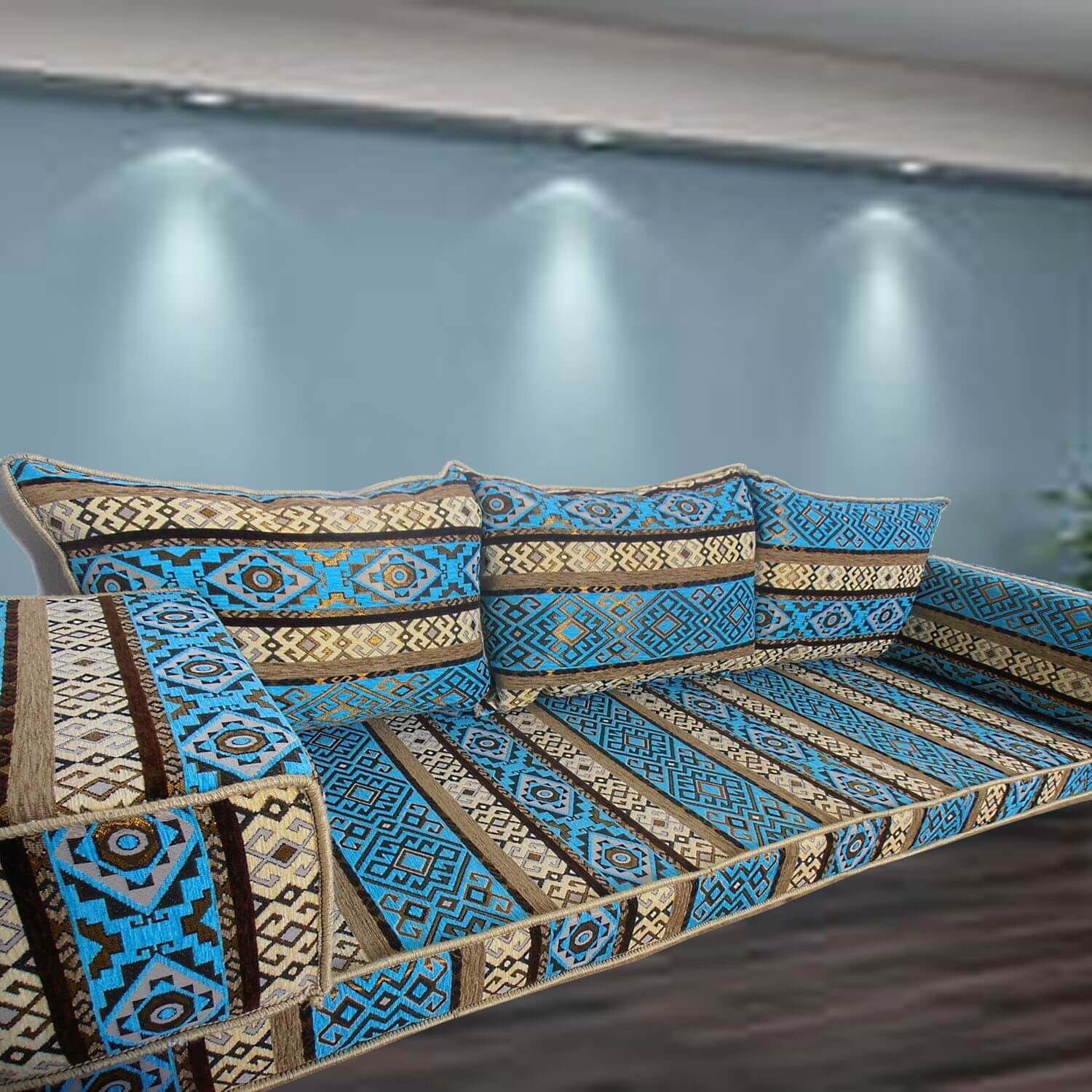 Turquoise-1 Three Seater Majlis Floor Sofa Couch