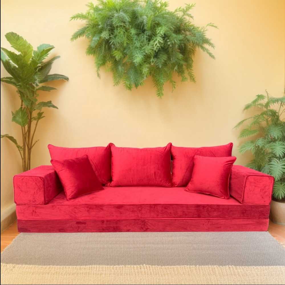 PLUSH Venetian Red Velvet Dual Base Floor Sofa Set
