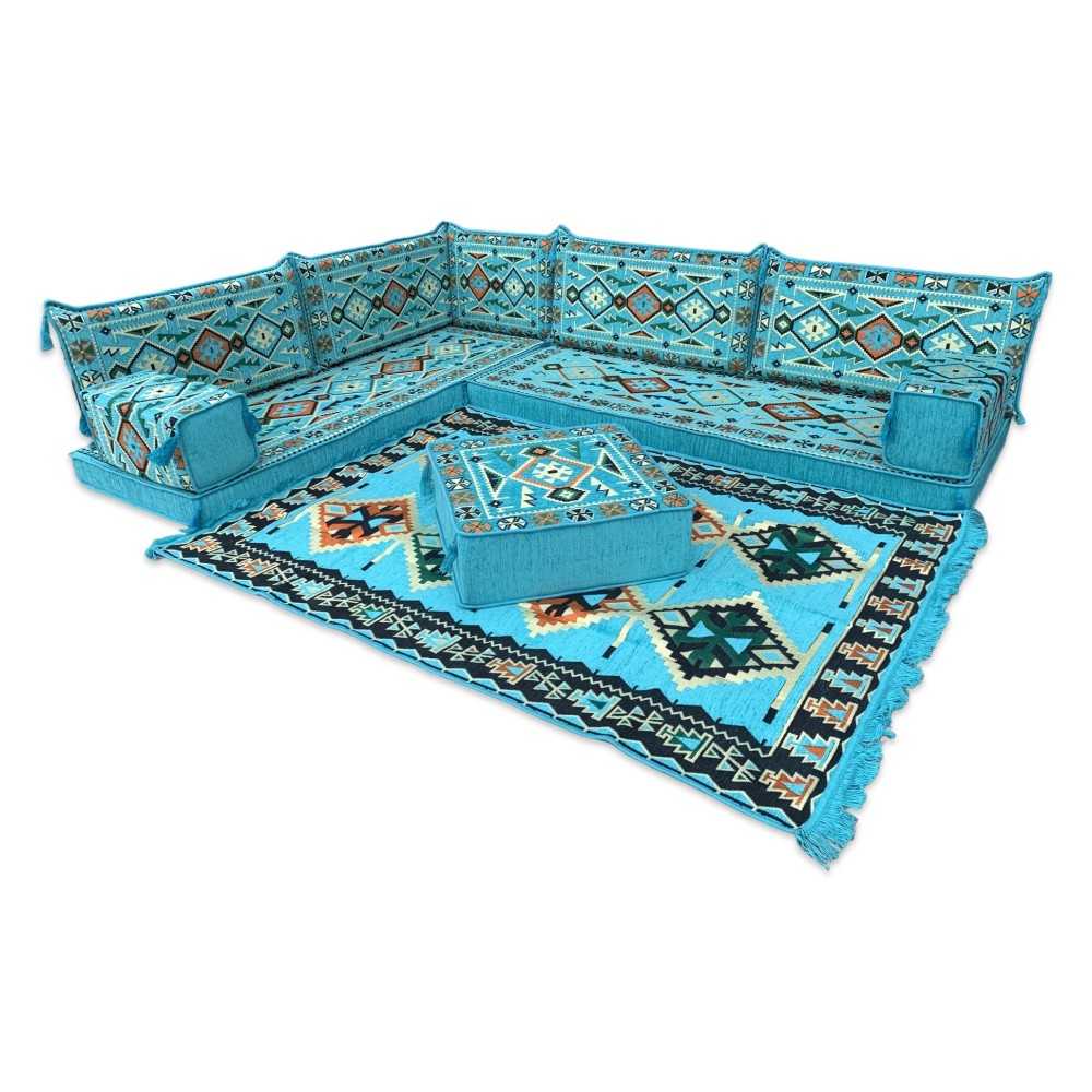 ANATOLIA Turquoise 11-Piece Corner Floor Sofa Set