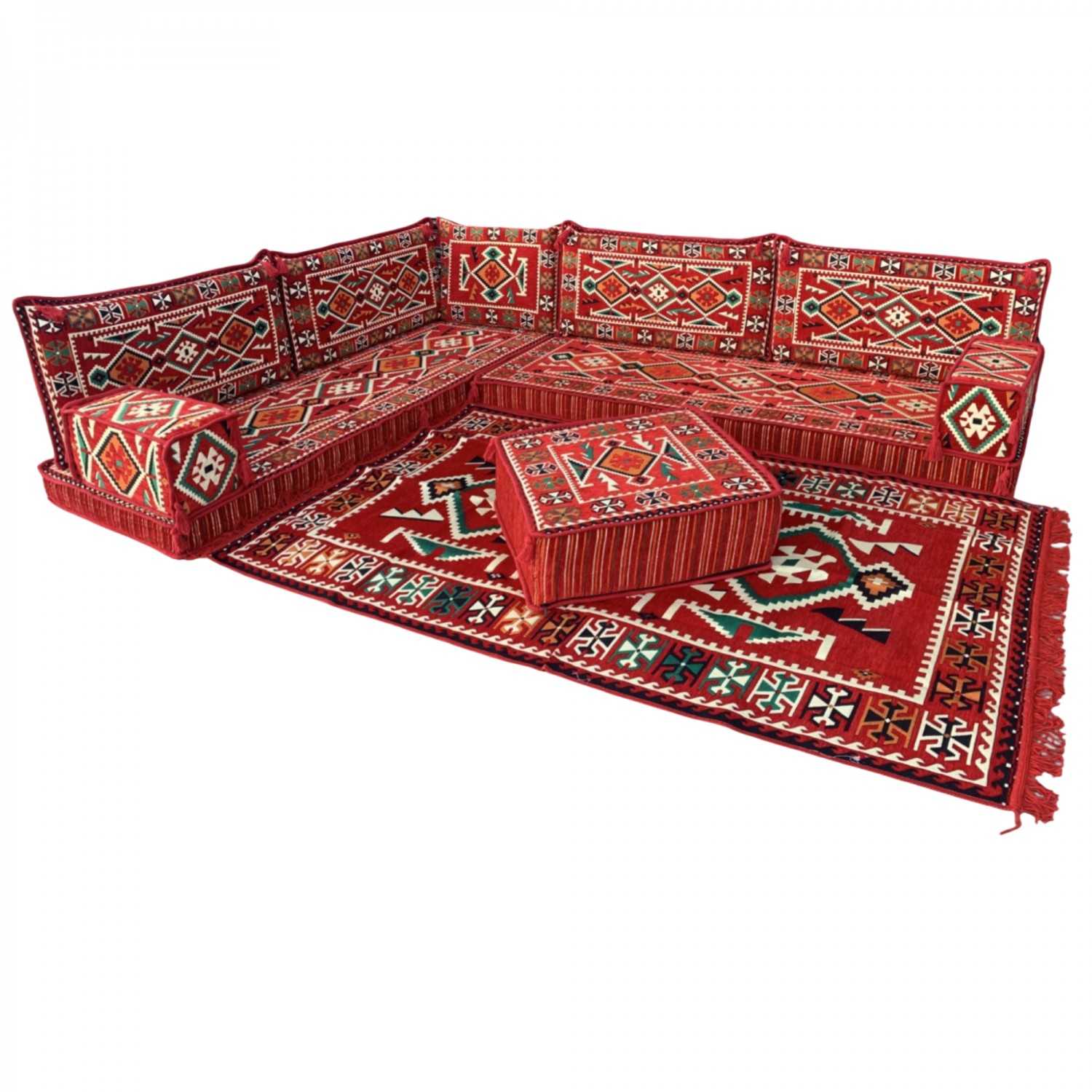 ANATOLIA Red 11-Piece Majlis Corner Floor Sofa Set
