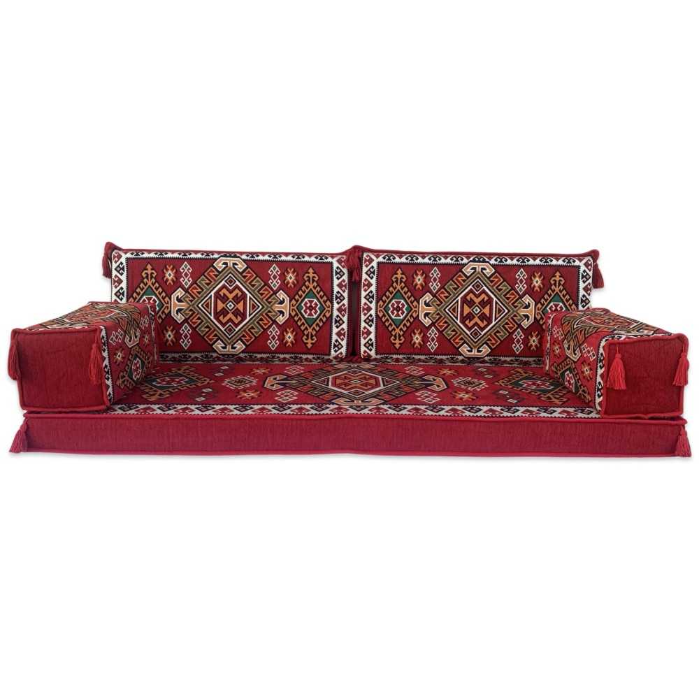 LUXOR Red Three Seater Majlis Floor Sofa Set