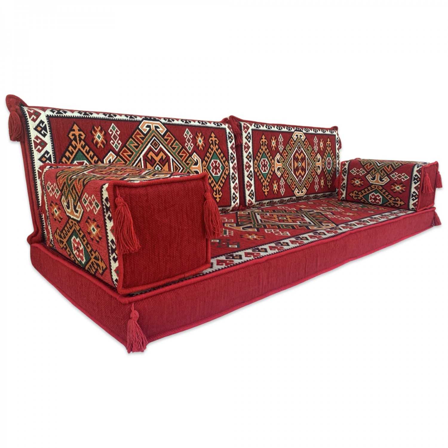 LUXOR Red Three Seater Majlis Floor Sofa Set