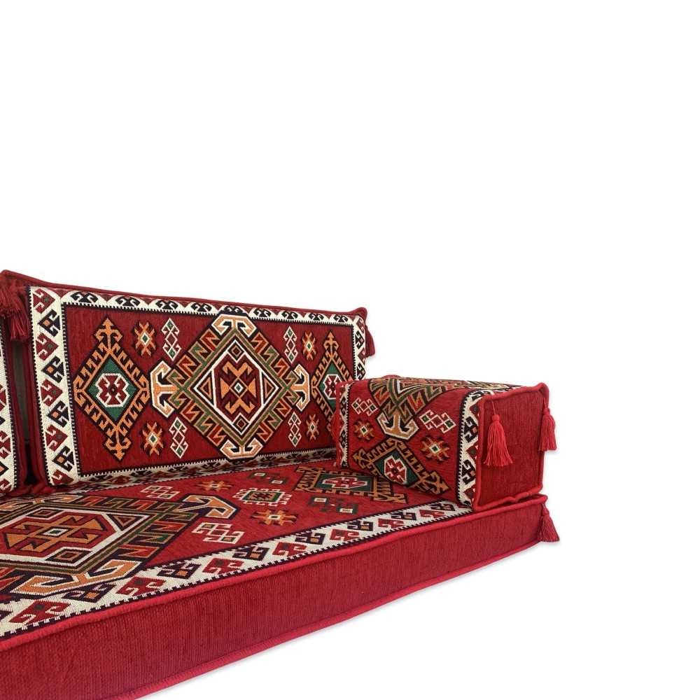 LUXOR Red Three Seater Majlis Floor Sofa Set