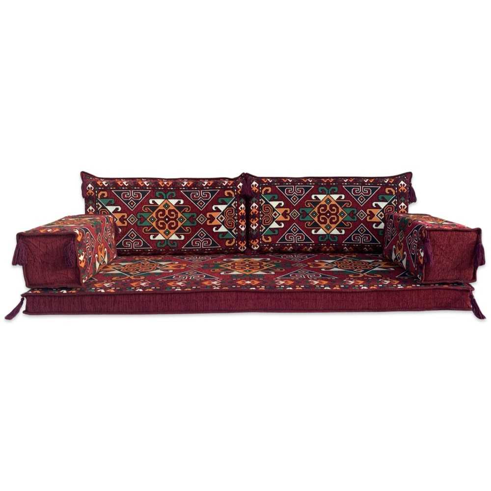 TIGRIS Burgundy Three Seater Majlis Floor Sofa Set