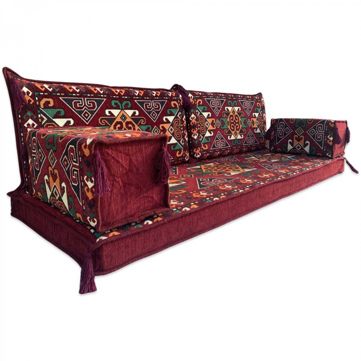 TIGRIS Burgundy Three Seater Majlis Floor Sofa Set