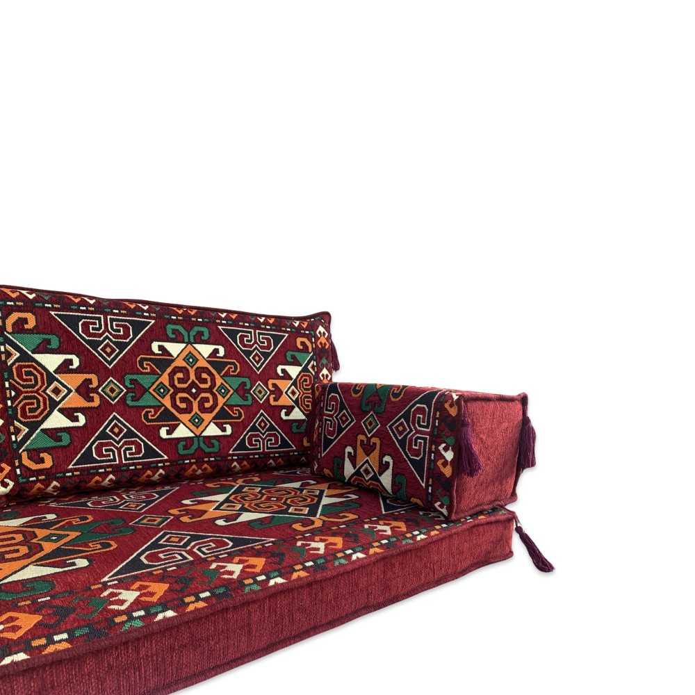 TIGRIS Burgundy Three Seater Majlis Floor Sofa Set