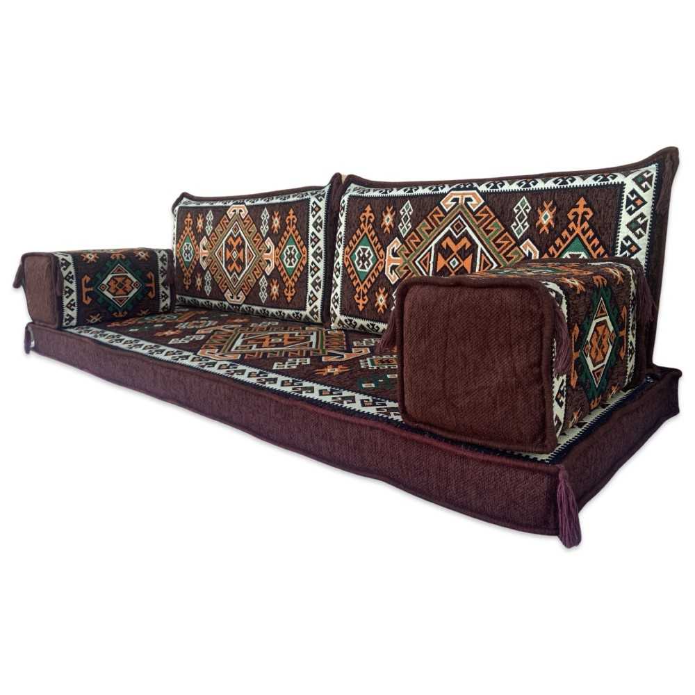 LUXOR Brown Three Seater Majlis Floor Sofa Set