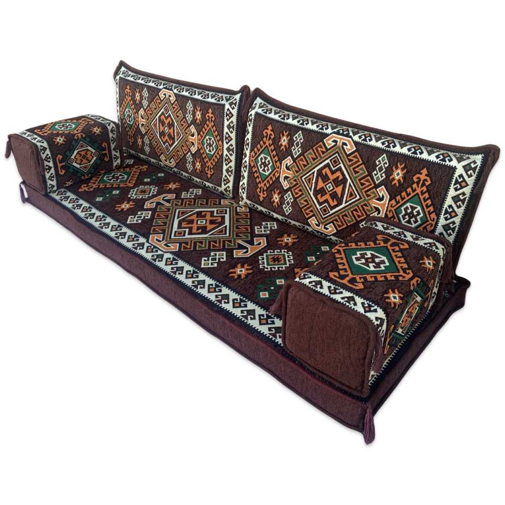 LUXOR Brown Three Seater Majlis Floor Sofa Set