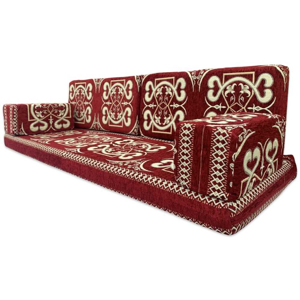 PALMERA Red Three Seater Majlis Floor Sofa Set