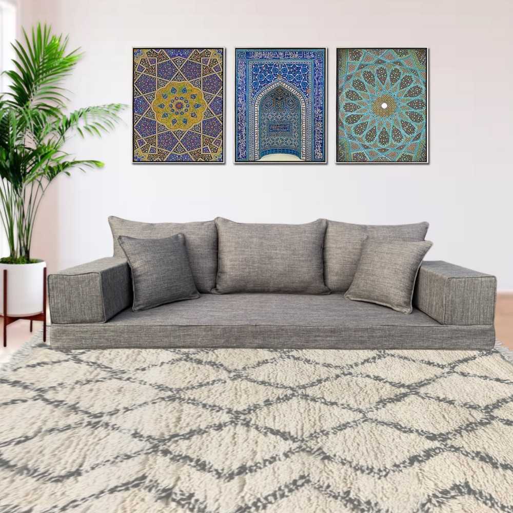 SERENE Three Seater Linen Floor Sofa Set