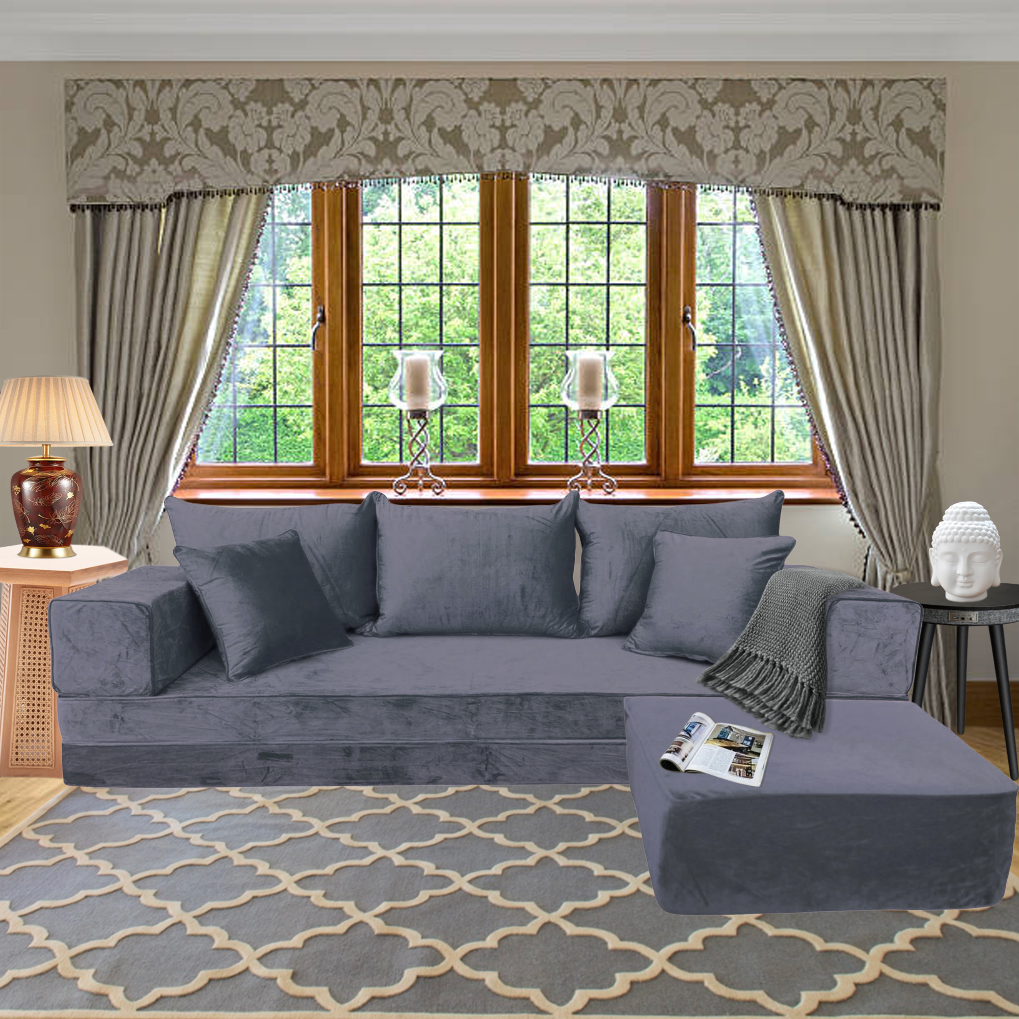 A velvet floor sofa set made in Arabic style